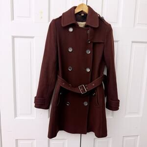 Burberry Brit Burgundy Wool-blend Double Breasted Coat (Size US 4)